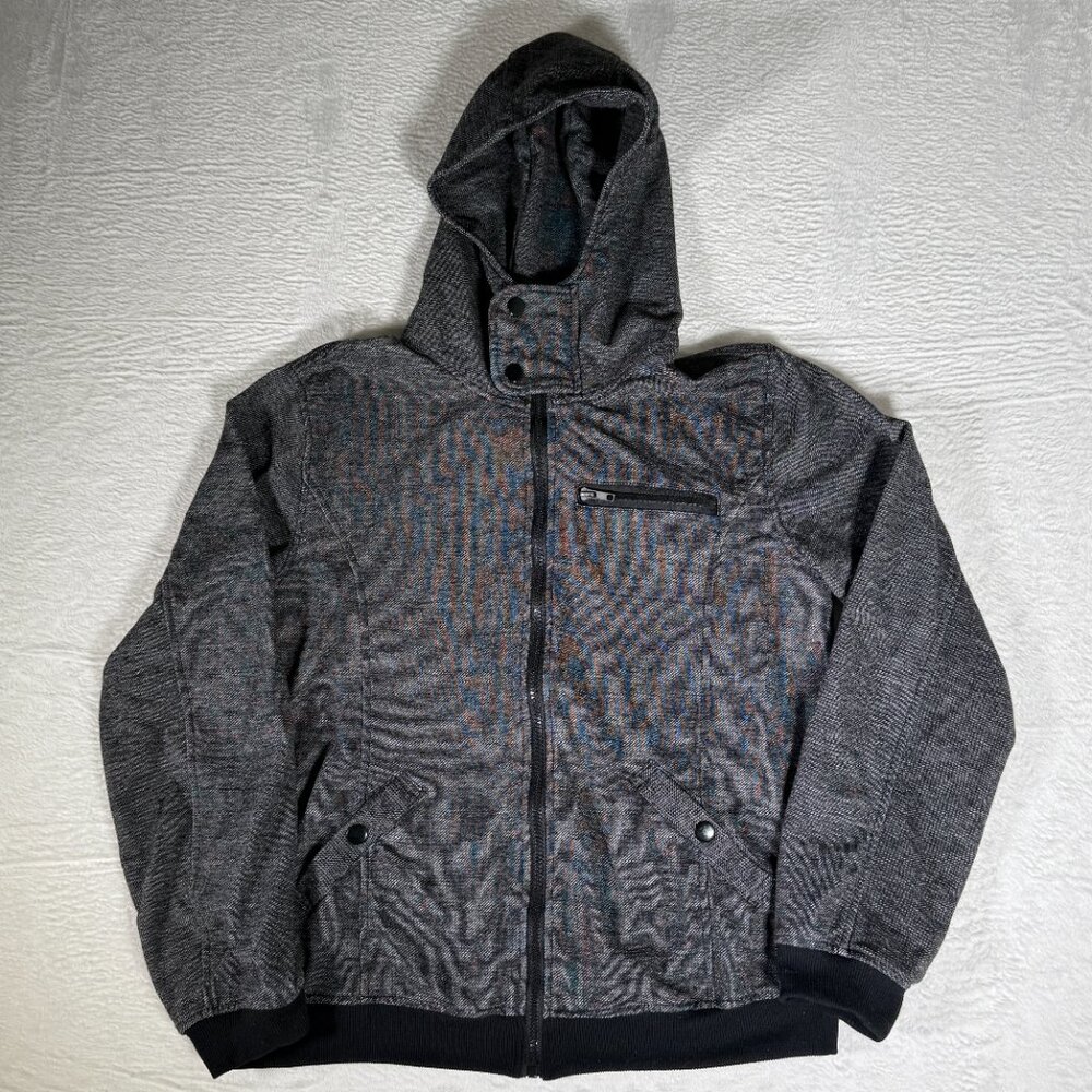 Carbon Men’s Zip Up Gray Hoodie Sweatshirt‎ Buttons Pockets Jacket size Medium